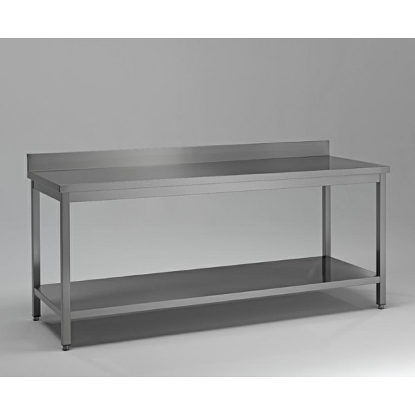 TAVOLO INOX CON TELAIO + ALZATINA 150X50X90H