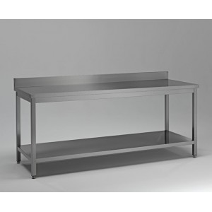 TAVOLO INOX CON TELAIO + ALZATINA 150X50X90H