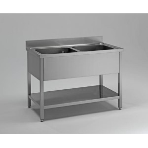 LAVATOIO INOX 2 VASCHE (150X70X90H)  SGOCC.SX+RIPIANO INF.